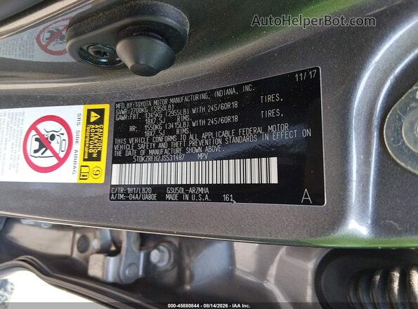 5TDKZRFH2JS531487 2018 TOYOTA HIGHLANDER Gray Вид підкапотного простору