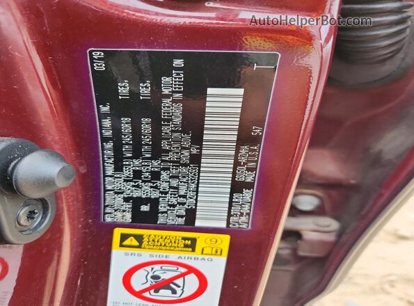 5TDKZRFH4KS325931 2019 TOYOTA HIGHLANDER Burgundy Vista de la etiqueta del VIN