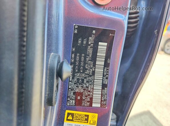 5TDKZRFH6KS340365 2019 TOYOTA HIGHLANDER Blue VIN sticker view