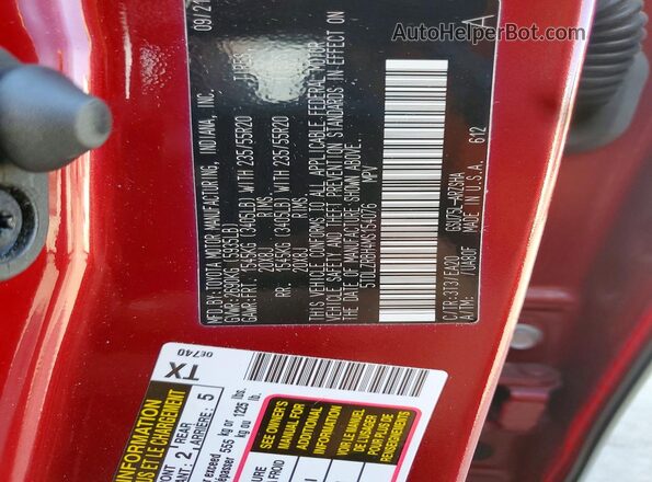 5TDLZRBH4MS154076 2021 TOYOTA HIGHLANDER Red Вид наклейки з VIN-кодом