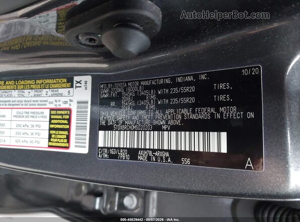 5TDXBRCH0MS020203 2021 TOYOTA HIGHLANDER Gray ძრავის განყოფილების ხედი