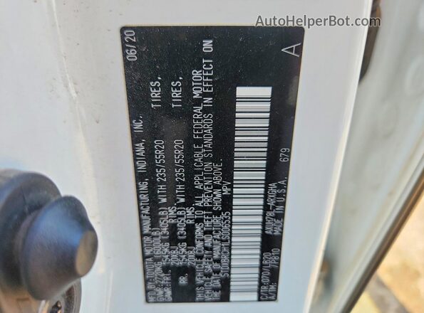5TDXBRCH1LS006535 2020 TOYOTA HIGHLANDER White Widok naklejki z numerem VIN