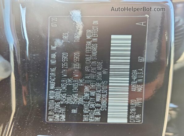 5TDXBRCHXLS010115 2020 TOYOTA HIGHLANDER Black VIN sticker view