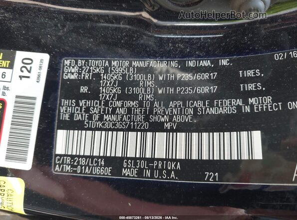 5TDYK3DC3GS711220 2016 TOYOTA SIENNA Black Engine compartment view