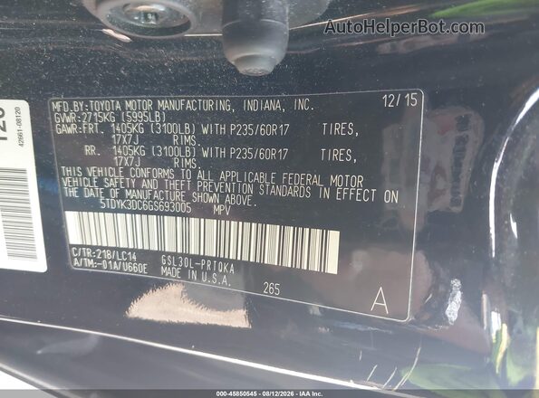 5TDYK3DC6GS693005 2016 TOYOTA SIENNA Черный Вид подкапотного пространства