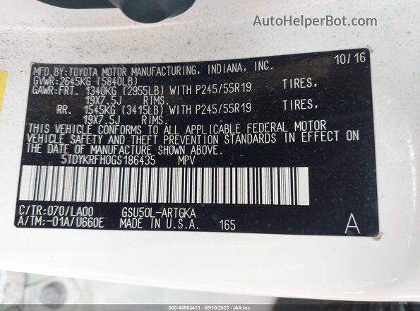 5TDYKRFH0GS186435 2016 TOYOTA HIGHLANDER Cream Вид підкапотного простору