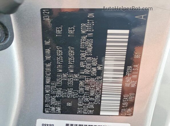 5TDYRKEC2MS029218 2021 TOYOTA SIENNA Silver Vista interior de 360 grados