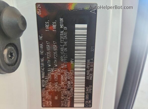5TDYRKEC3RS207953 2024 TOYOTA SIENNA White VIN sticker view