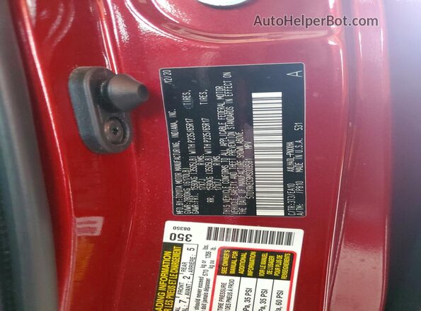 5TDYRKEC9MS009581 2021 TOYOTA SIENNA Бордовый Вид наклейки с VIN-кодом