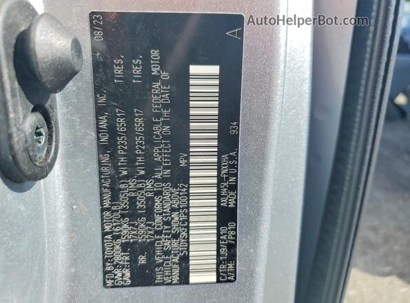 5TDYSKFC1PS100142 2023 TOYOTA SIENNA Silver Vista de la etiqueta del VIN