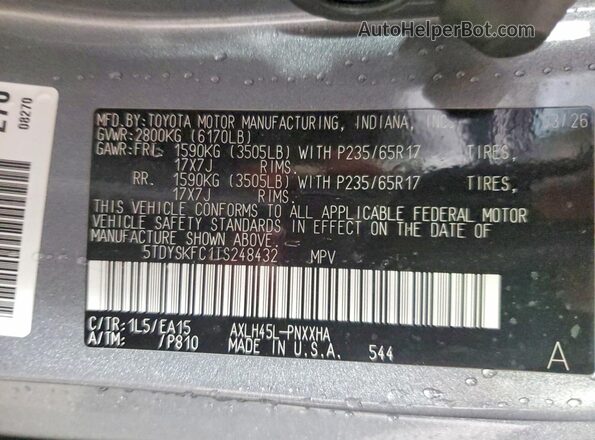 5TDYSKFC1TS248432 2026 TOYOTA SIENNA Silver Vista de la etiqueta del VIN