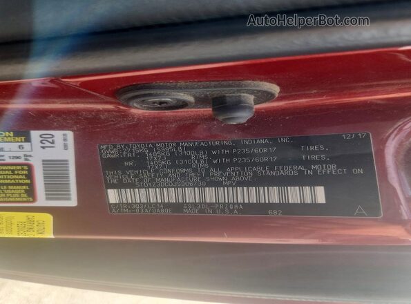 5TDYZ3DC0JS906730 2018 TOYOTA SIENNA Burgundy VIN sticker view