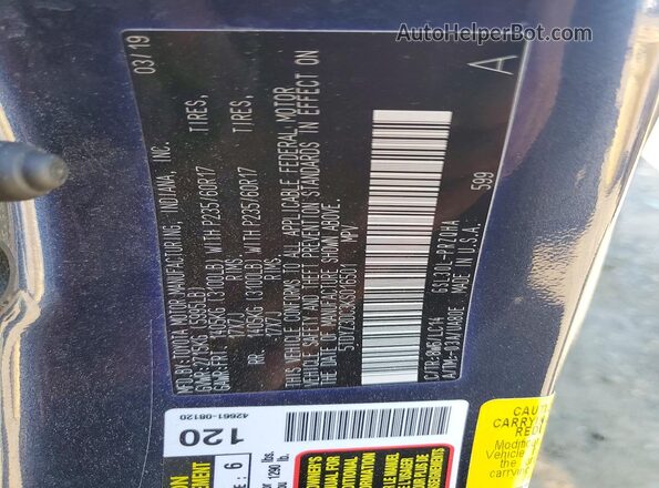 5TDYZ3DC3KS016501 2019 TOYOTA SIENNA Blue Vista de la etiqueta del VIN