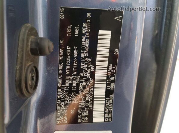 5TDYZ3DC5HS772887 2017 TOYOTA SIENNA Blue Вид наклейки з VIN-кодом