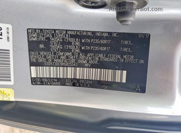 5TDYZ3DC9HS825543 2017 TOYOTA SIENNA Silver Vista de la etiqueta del VIN