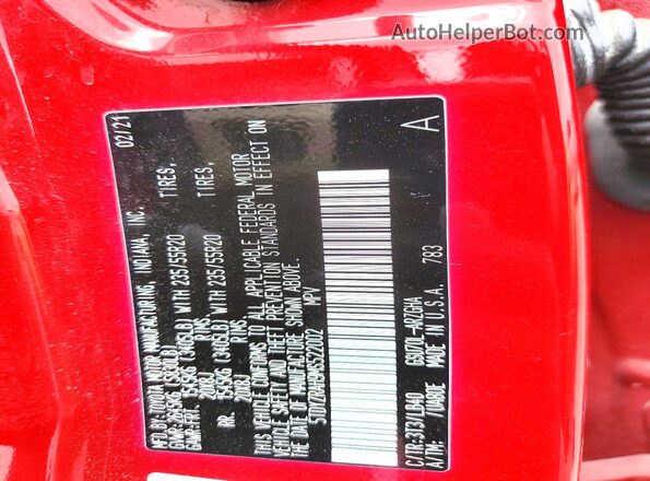 5TDYZRAH9MS522002 2021 TOYOTA HIGHLANDER Red Widok naklejki z numerem VIN