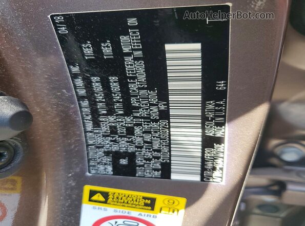 5TDZARFH3JS037290 2018 TOYOTA HIGHLANDER Brown Vista de la etiqueta del VIN