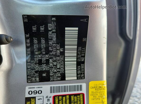 5TDZK3DC2GS759022 2016 TOYOTA SIENNA Silver VIN sticker view