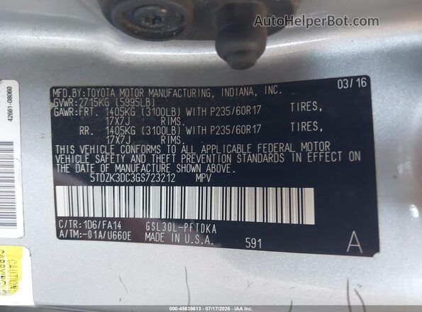 5TDZK3DC3GS723212 2016 TOYOTA SIENNA Silver Widok komory silnika