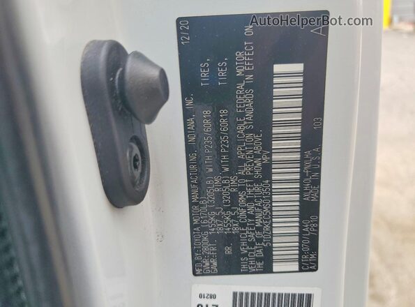 5TDZRKEC5MS013504 2021 TOYOTA SIENNA White Widok naklejki z numerem VIN