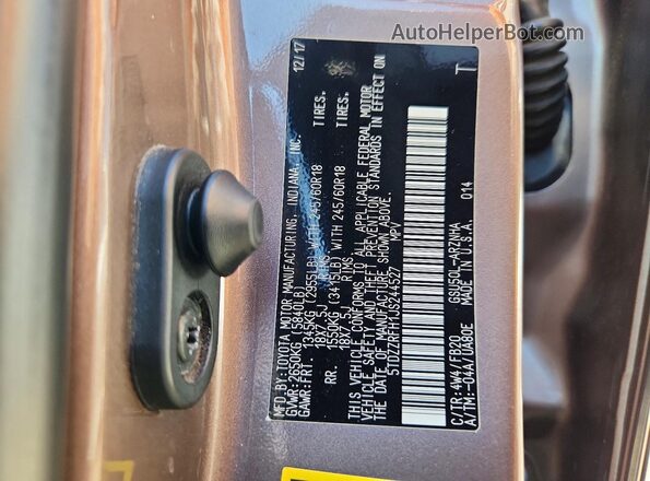 5TDZZRFH1JS244527 2018 TOYOTA HIGHLANDER Brown Widok naklejki z numerem VIN