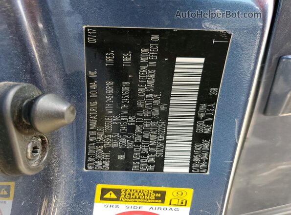 5TDZZRFH3HS222541 2017 TOYOTA HIGHLANDER Blue VIN sticker view
