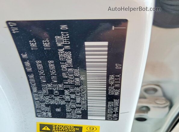 5TDZZRFH9JS242170 2018 TOYOTA HIGHLANDER White VIN კოდის სტიკერის ხედი