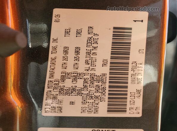 5TF1A5AB6TX055398 2026 TOYOTA TUNDRA Серый Вид наклейки с VIN-кодом
