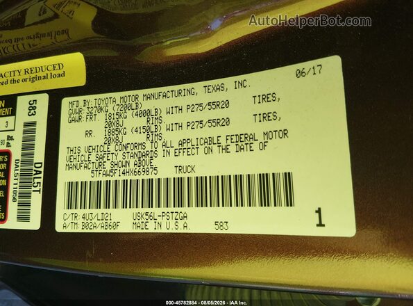 5TFAW5F14HX669875 2017 TOYOTA TUNDRA Brown Widok komory silnika