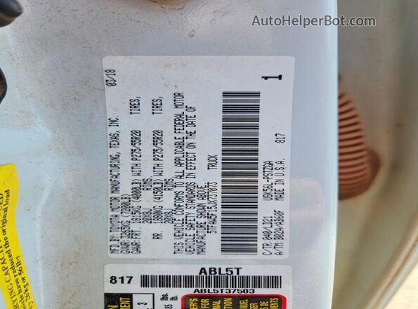 5TFAW5F15JX737073 2018 TOYOTA TUNDRA White Vista de la etiqueta del VIN