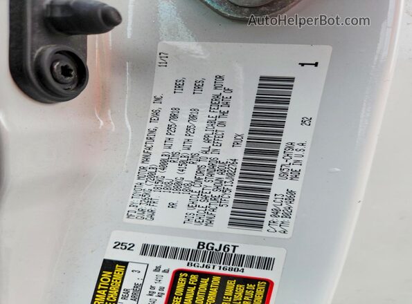 5TFCY5F13JX022764 2018 TOYOTA TUNDRA White VIN კოდის სტიკერის ხედი