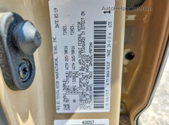 5TFCZ5AN9KX190451 2019 TOYOTA TACOMA Tan ძრავის განყოფილების ხედი
