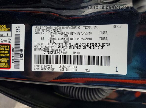 5TFDM5F19JX074819 2018 TOYOTA TUNDRA Black Vista del compartimento del motor