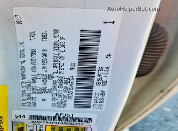 5TFDW5F15JX697574 2018 TOYOTA TUNDRA Белый Вид наклейки с VIN-кодом