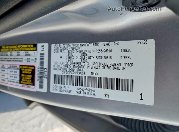 5TFDY5F13MX960014 2021 TOYOTA TUNDRA Silver Widok komory silnika
