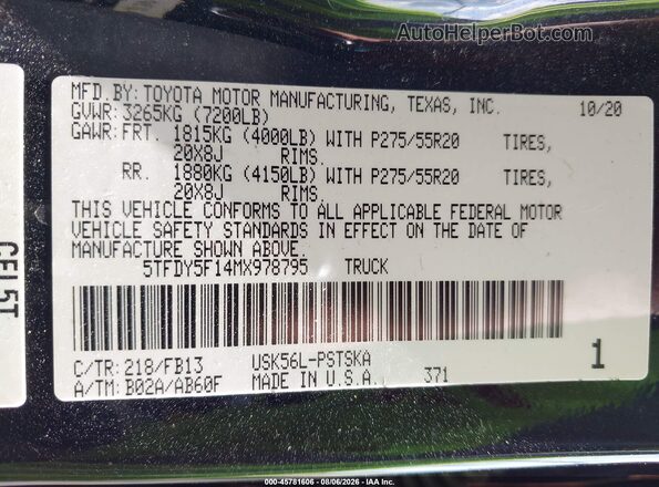 5TFDY5F14MX978795 2021 TOYOTA TUNDRA Black Вид підкапотного простору