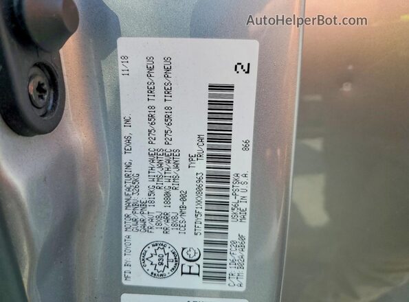 5TFDY5F1XKX806963 2019 TOYOTA TUNDRA Silver Вид підкапотного простору