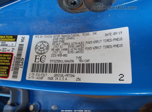 5TFDZ5BN1LX046896 2020 TOYOTA TACOMA Blue Widok komory silnika
