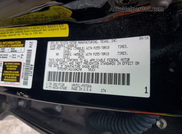 5TFEM5F14GX104290 2016 TOYOTA TUNDRA Black Vista del compartimento del motor
