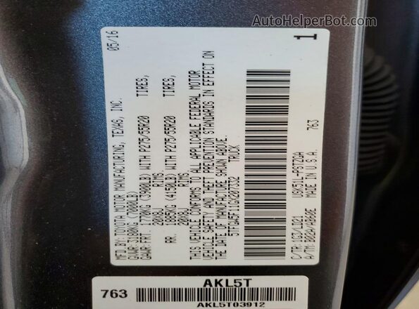 5TFGW5F11GX207332 2016 TOYOTA TUNDRA Угольный Вид наклейки с VIN-кодом