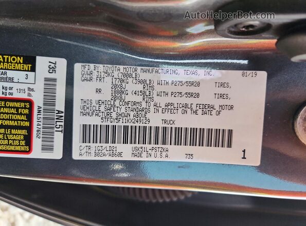 5TFGY5F11KX249129 2019 TOYOTA TUNDRA Gray Շարժիչի բաժամունքի տեսք