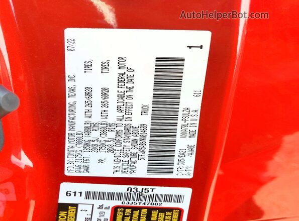5TFJA5AB6NX014689 2022 TOYOTA TUNDRA Red ძრავის განყოფილების ხედი