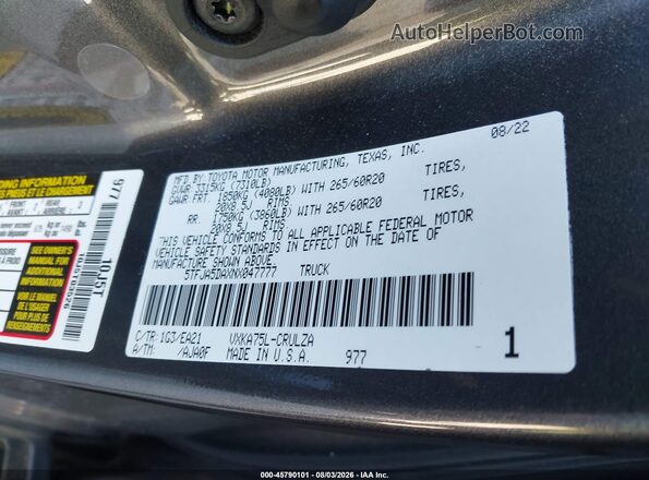 5TFJA5DAXNX047777 2022 TOYOTA TUNDRA Gray Widok komory silnika