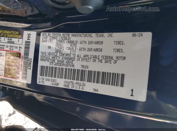 5TFJA5DB2RX207696 2024 TOYOTA TUNDRA Dark Blue Вид подкапотного пространства