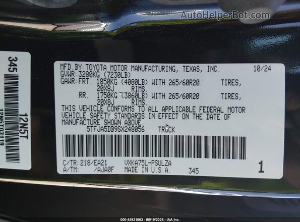 5TFJA5DB9SX248056 2025 TOYOTA TUNDRA Черный Вид подкапотного пространства