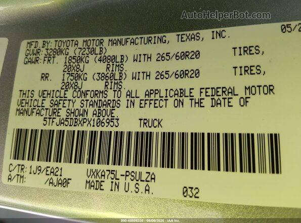 5TFJA5DBXPX106953 2023 TOYOTA TUNDRA Silver Շարժիչի բաժամունքի տեսք
