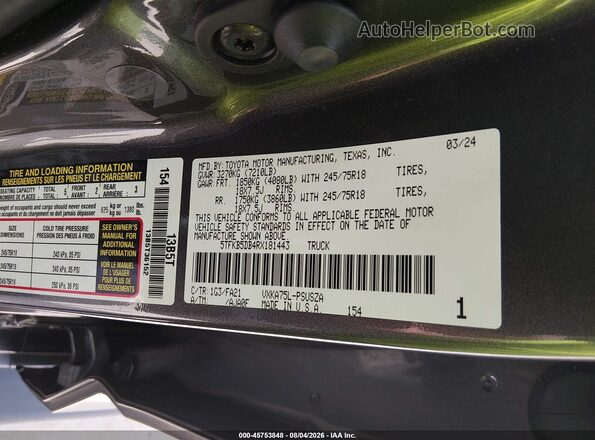 5TFKB5DB4RX181443 2024 TOYOTA TUNDRA Gray Widok komory silnika