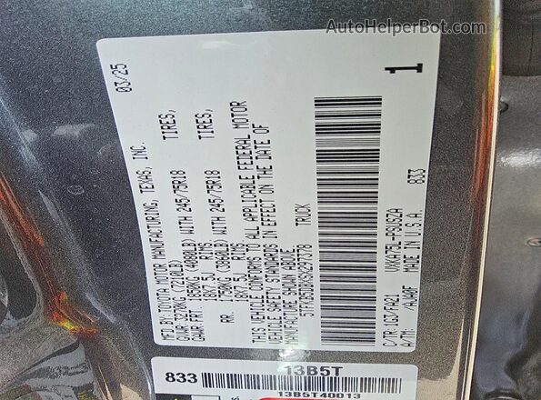 5TFKB5DBXSX297378 2025 TOYOTA TUNDRA Gray VIN კოდის სტიკერის ხედი