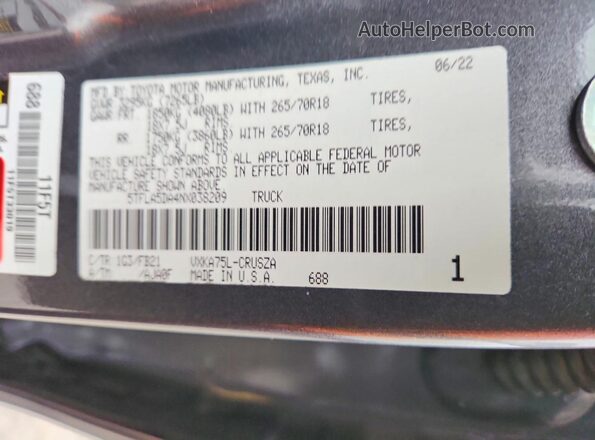 5TFLA5DA4NX038209 2022 TOYOTA TUNDRA Gray Вид підкапотного простору