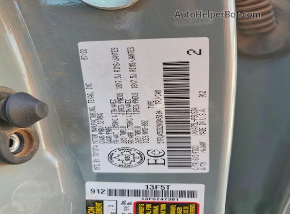 5TFLA5DB2NX045104 2022 TOYOTA TUNDRA Gray Widok naklejki z numerem VIN